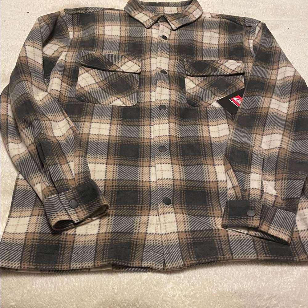 Quiksilver Fleece Brown and Gray Plaid Shirt
